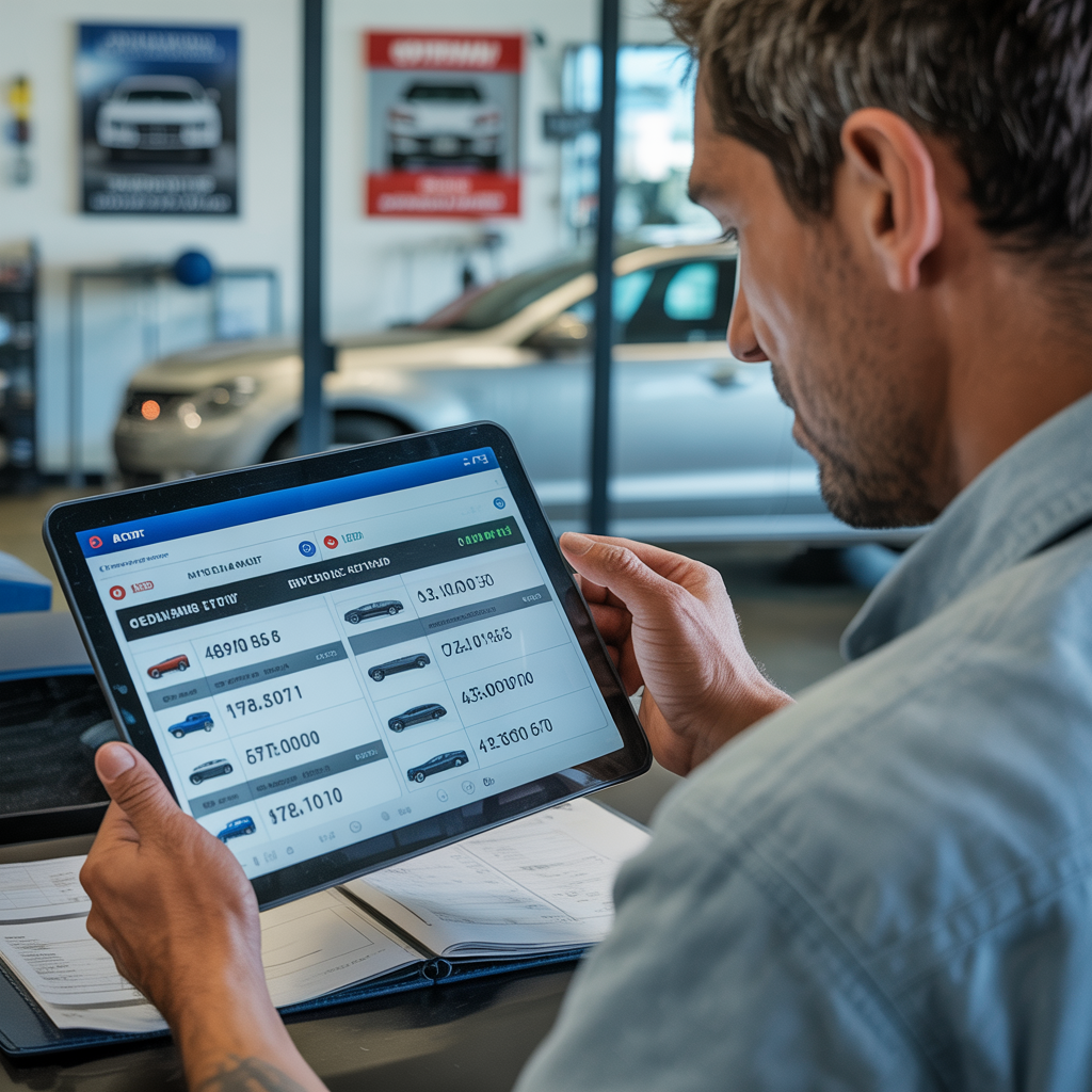 Person reviewing multiple auto repair estimates on a tablet screen